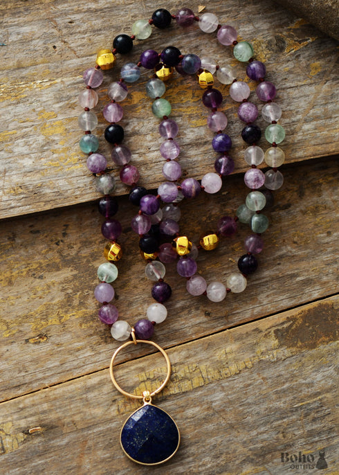 Boho Necklace, Fluorite Lapis